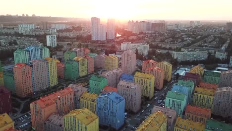 aerial-view-of-district-of-colorful-houses-in-Kiev,-Ukraine.-Comfort-town-buildings