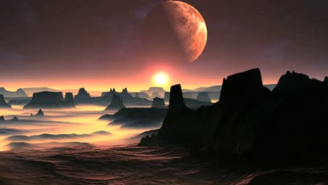 Two-Moons-And-Sunrise-On-A-Planet-Of-Aliens