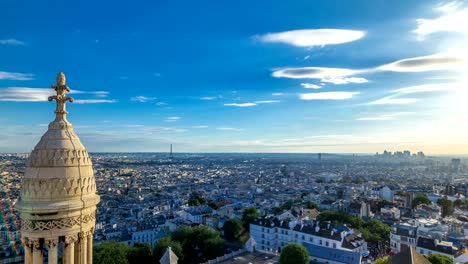 Panorama-von-Paris-Timelapse,-Frankreich.-Draufsicht-vom-Heiligen-Herzen-Basilika-des-Montmartre-Sacre-Coeur