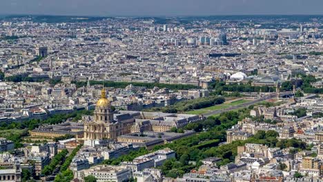 Top-view-of-Paris-skyline-from-observation-deck-of-Montparnasse-tower-timelapse.-Main-landmarks-of-european-megapolis.-Paris,-France