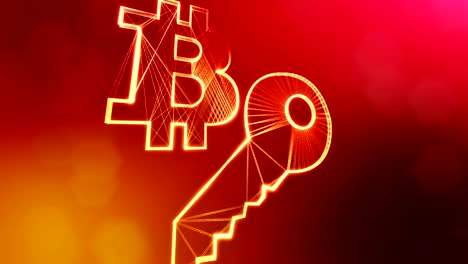 icono-de-bloqueo-y-bitcoin.-Fondo-financiero-hecho-de-partículas-de-brillo-como-holograma-vitrtual.-Animación-loop-3D-brillante-con-la-profundidad-de-campo,-bokeh-y-copia...-Fondo-rojo-v1