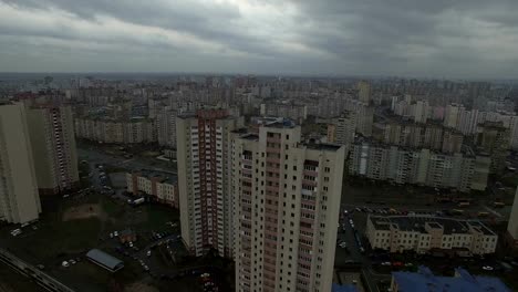 Aerial-drone-footage-of-gray-dystopian-urban-area-with-identical-houses