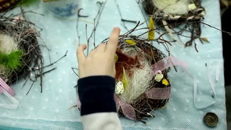 Children-make-a-nest-for-birds,-nest-for-birds