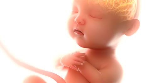 Babys-Gehirn-und-Nervensystem,-3d-Rendering-Fötus-mit-Gehirn-Röntgen-im-Inneren-mindestens-5-Monate,-4k.-(4096-*-2160)