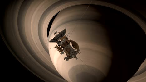 Satellit-Cassini-Saturn-nähert-sich.-Cassini-Huygens-ist-eine-unbemannte-Raumsonde-geschickt,-um-den-Planeten-Saturn.-CG-Animation.-Elemente-dieses-Video-von-der-NASA-eingerichtet.