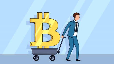 Flat-Cartoon-personaje-de-hombre-de-negocios-tira-carrito-con-Bitcoin-signo-de-concepto-de-dinero-de-animación-con-alfa-mate