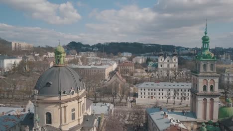 Aerial-City-Lviv,-Ukraine.-European-City.-Popular-areas-of-the-city.-Dominican