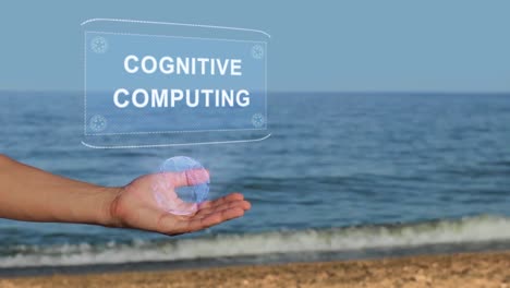 Hands-on-beach-hold-hologram-text-Cognitive-computing