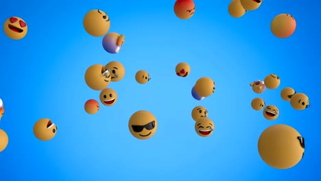 Emoji-Symbole-fliegen-auf-blauem-Hintergrund-4k