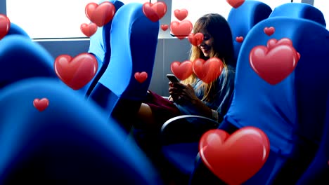 Woman-sitting-in-a-bus-while-texting-4k