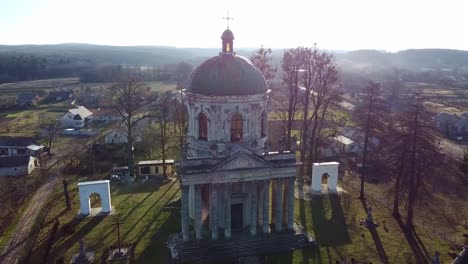 Roman-Catholic-Church-Aerial,-Ukraine