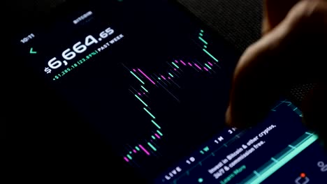 Geschäftsmann-überprüft-Bitcoin-Preisdiagramm-auf-digitalem-Austausch-auf-Mobiltelefon