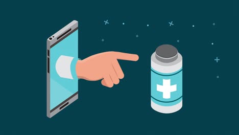 Smartphone-mit-Gesundheitsversorgung-online-und-Medizinflasche