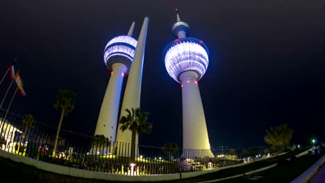 El-Timelapse-las-torres-de-Kuwait-hyperlapse-La-atracción-más-famosa-de-la-ciudad-de-Kuwait.-Kuwait,-Medio-Oriente