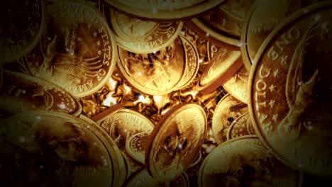 One-Dollar-coins-flight-on-liquid-gold-background