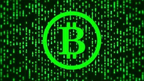 Bitcoin-Währungssymbol-auf-dem-digitalen-Hintergrund