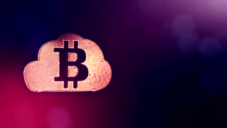 Zeichen-der-Bitcoin-Logo-in-der-Cloud.-Finanzieller-Hintergrund-aus-Glühen-Teilchen-als-Vitrtual-Hologramm.-Glänzende-Schleife-3D-Animation-mit-Tiefe-Feld,-Bokeh-und-Kopie.-Violettem-Hintergrund-1