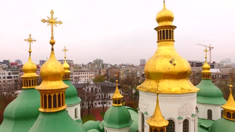 Aerial-view-Saint-Sophia-Cathedral-in-Kyiv.-Ukraine,-Europe.-Architectural,-religion-and-historical-monument-of-Kiev-in-autumn