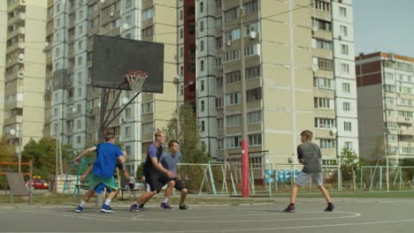 Active-teeange-friends-playing-streetball-outdoors