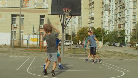Streetball-player-taking-a-set-shot-on-court