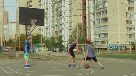 Offensive-streetball-team-scoring-field-goal-on-court