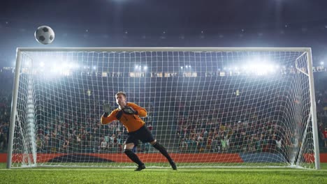 Fußball-Torwart-springt-und-spart-Kugel