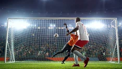 Fußball-Torwart-springt-und-nicht-Ball-fangen