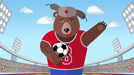 Russian-bear-with-a-soccer-ball-at-the-stadium-close-up