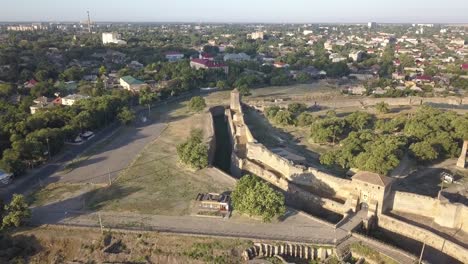 Flying-on-drone-over-ancient-fortress-Akkerman-which-is-on-the-bank-of-the-Dniester-estuary-in-Bilhorod-Dnistrovskyi-city