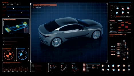 Rotierende-elektronische,-Hybrid,-Batterie-Echo-Auto-in-Digital-futuristische-Display-Schnittstelle.-umweltfreundlichen-Zukunftsauto.-4k-Film.3.