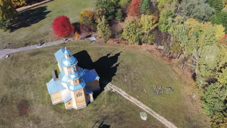 Aerial-view.-Wooden-orthodox-church.-Drone