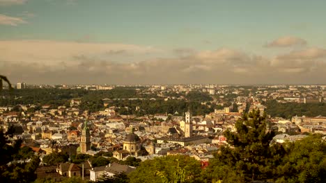 Time-lapse-in-old-city-with-moving-clouds.-Lviv,-Ukraine.