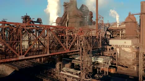 Aerial-view.-Blast-furnace-construction.-Metallurgical-Plant,-Cargo-crane