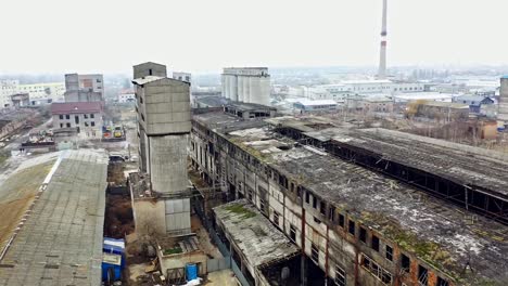 Aerial-view-of-an-old-factory-ruin-and-broken-windows.