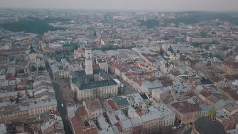 Aerial-City-Lviv,-Ukraine.-European-City.-Popular-areas-of-the-city.-Dominican