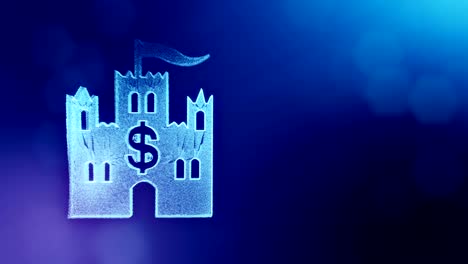 dollar-sign-in-emblem-of-castle.-Finance-background-of-luminous-particles.-3D-loop-animation-with-depth-of-field,-bokeh-and-copy-space-for-your-text.-Blue-v6