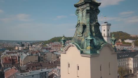 Aerial-City-Lviv,-Ukraine.-European-City.-Popular-areas-of-the-city.-Town-Hall