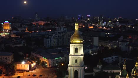 Aerial-view-of-St.-Michael's-Cathedral-and-St.-Sophia-Cathedral-at-night