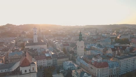 Aerial-City-Lviv,-Ukraine.-European-City.-Popular-areas-of-the-city.-Town-Hall