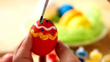 Colorful-Easter-Eggs-Handmade,-Paintbrush-Draws-Patterns