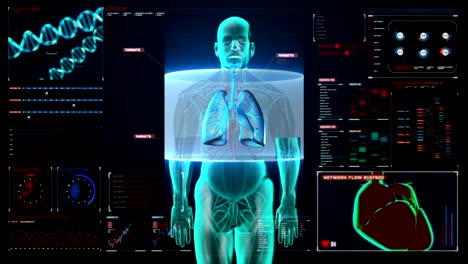 Scannen-des-Frontkörpers.-Menschliche-Lunge,-Pulmonary-in-digitaler-Anzeige-Dashboard.