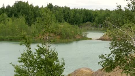 El-árbol-crece-sobre-el-acantilado-de-un-lago-de-montaña.-Hermoso-paisaje.