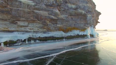 4K.-Aerial-survey-from-the-air.-Winter.-Lake-Baikal.-Small-sea.