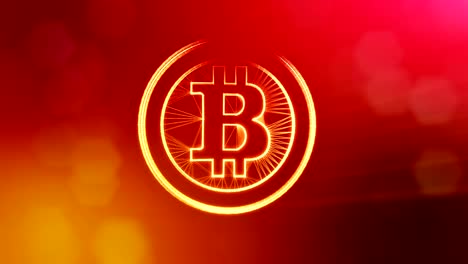 bitcoin-logo-inside-circles-like-coin.-Financial-background-made-of-glow-particles-as-vitrtual-hologram.-Shiny-3D-loop-animation-with-depth-of-field,-bokeh-and-copy-space..-Red-background-v1..