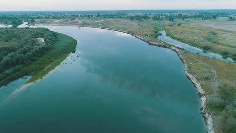 Aerial-View.-Flying-over-the-beautiful-River.-Aerial-camera-shot.-Landscape-panorama.