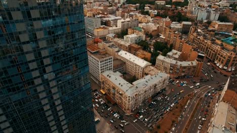 Aerial-footage-of-modern-business-center-in-the-middle-of-the-old-town