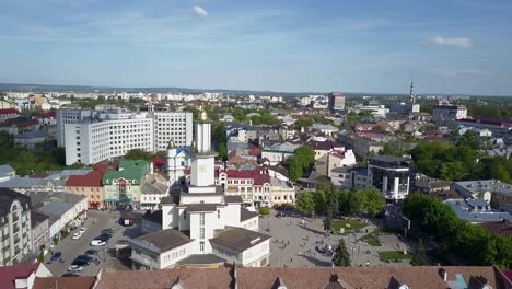 Ivano-Frankivsk-city-hall,-aerial