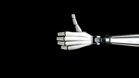 Artificial-arm-giving-thumb-up-and-down.-Futuristic-cyborg,-metal-shines,-black-background,-60-fps-animation.