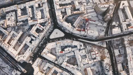 Aerial-view-of-old-city-center-during-sunny-winter-day