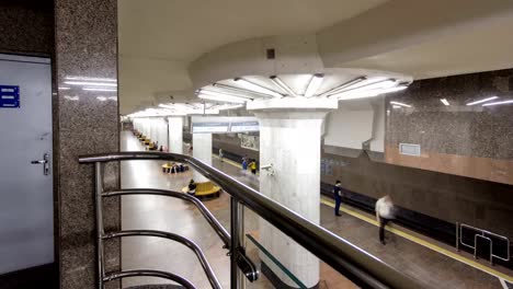 An-underground-train-departing-from-Oleksievska-metro-station-on-Oleksievska-Line-of-Kharkiv-metro-timelapse-hyperlapse